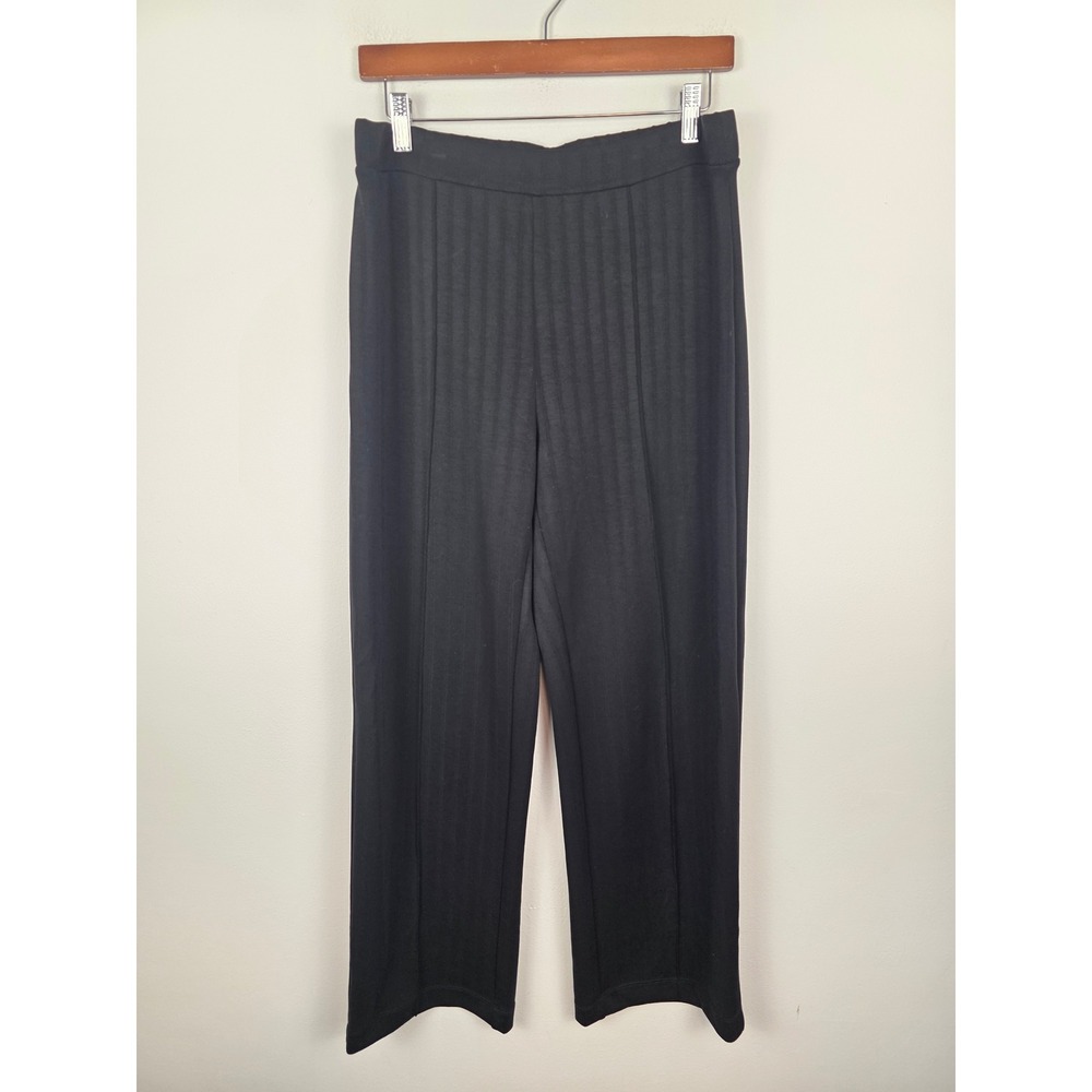 Elie Tahari Womens Medium Black Ribbed Pintuck Straight Leg Pull On Pants